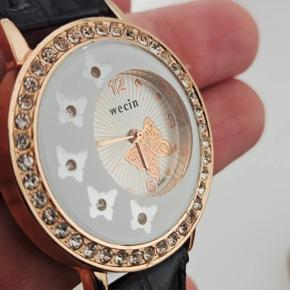 Wecin Womens Butterfly Dial Watch Gold Rhinestone Crystal Bezel Girlie Fairycore - Picture 3 of 6